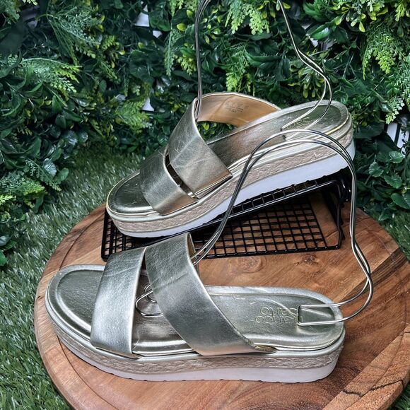 FRANCO SARTO Sandals Women 10 Gold Titan Platform Espadrille Jute‎ Wrap 2177 - Picture 3 of 14